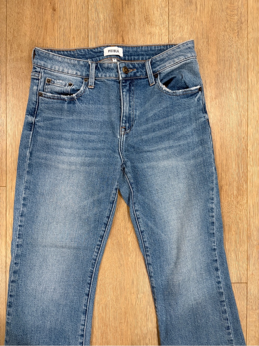 Pistola High Rise Kick Flare Crop Jeans Raw Hem Medium Wash Size 29 - Picture 3 of 8